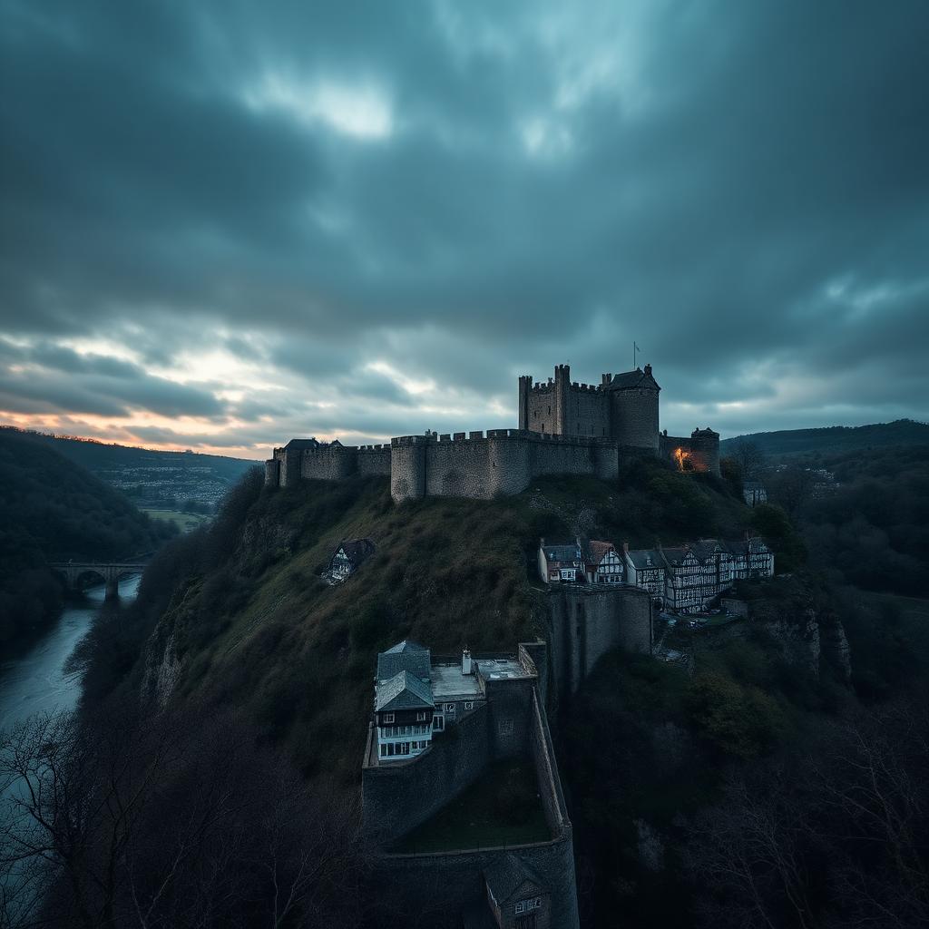 Chepstow Castle on limestone cliffs above the River Wye