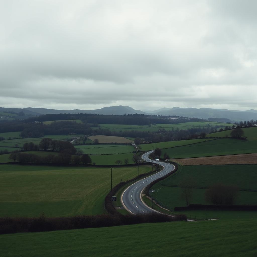 Somerset countryside near Taunton with the Quantock Hills in the distance